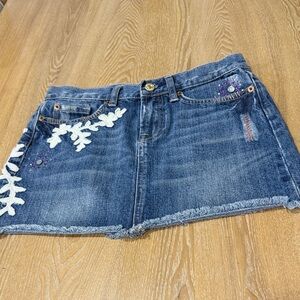 7 For All Mankind Blue Embroidered Denim Mini Skirt